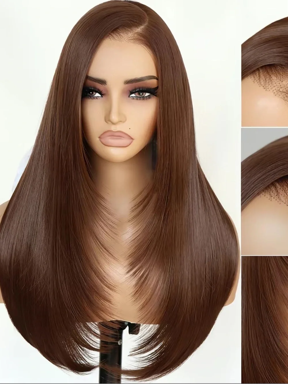 U&A Hair  Brown Straight Lace Front Wig - Natural Chestnut Brown